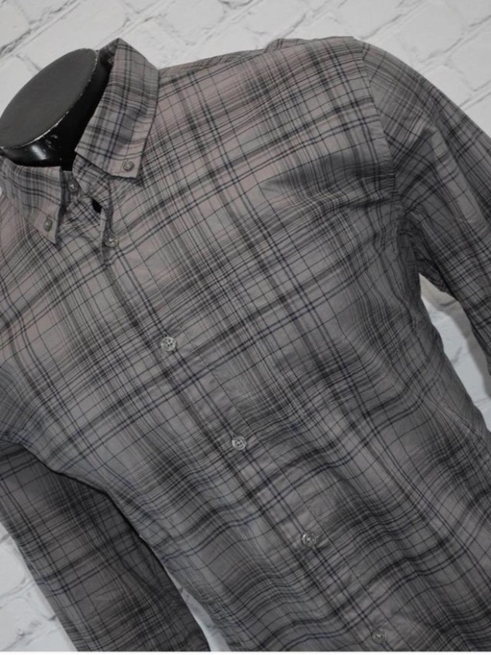 Designer John Varvatos Men's Gray Plaid Button-Down Shirt XL EUC